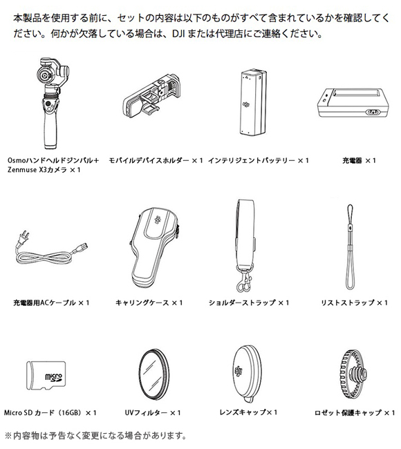 同梱内容物一覧